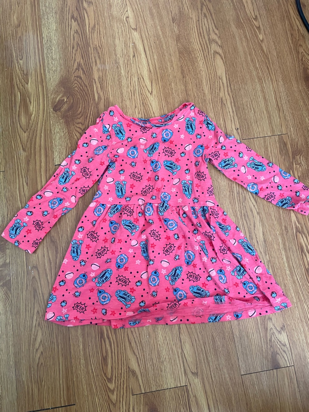 Amazon Girls' Pink Long-Sleeve Nightgown with Blue Robot Print